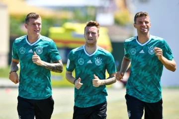 L'attaquant Marco Reus (c) lors d'une séance d'entraînement avec l'équipe d'Allemagne, le 21 juin 2018 à Sotchi