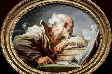Le chef d'oeuvre du peintre français Jean-Honoré Fragonard, le "Philosophe lisant" (autour de 1768-1770), photographié à Paris, le 25 mars 2021