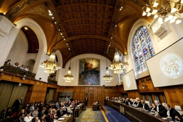 Audience devant la Cour internationale de Justice (CIJ) dans le cadre d'une affaire déposée par le Nicaragua contre l'Allemagne exigeant que les juges imposent des mesures d'urgence pour empêcher Berlin de fournir à Israël des armes et d'autres aides, le 8 avril 2024 à La Haye