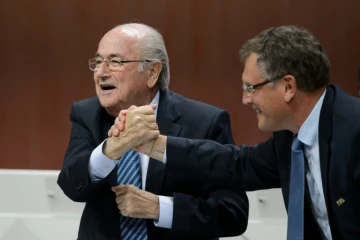 L'ex-président de la Fifa Sepp Blatter, et son ex-N.2 Jérôme Valcke, lors du congrès de la Fifa de Zurich, le 29 mai 2015