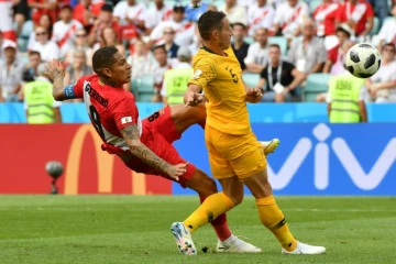 L'attaquant péruvien Paolo Guerrero buteur lors de la victoire 2-0 face à l'Australie à Sotchi lors du Mondial le 26 juin 2018