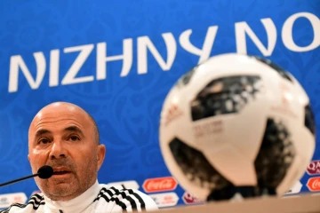 Le sélectionneur de l'Argentine, Jorge Sampaoli, pendant une conférence de presse le 20 juin 2018 avant le match contre la Croatie à Nijni Novgorod 