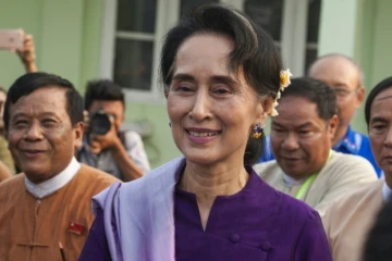 La prix Nobel de la paix Aung San Suu Kyi, le 14 mars 2016 à Naypyidaw