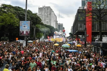 Des milliers de Brésiliens manifestent pour défendre l'université contre les coupes budgétaires, le 15 mai 2019 à Sao Paulo
