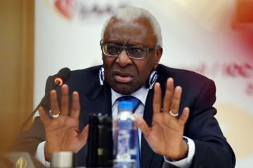 L'ex-patron de l'IAAF Lamine Diack en conférence de presse à Pékin, le 21 août 2015