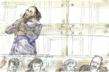 Dessin montrant Abdelkader Merah lors de son procès, le 13 octobre 2017, à la Cour d'assises de Paris