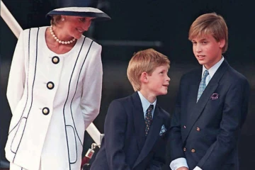 La princesse de Galles Diana et ses fils, le Prince Harry et le Prince William, à Londres le 19 août 1995