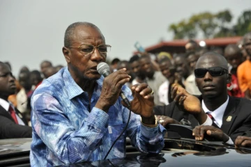 Le président guinéen sortant e Alpha Condé en campagne le 9 octobre 2015 à Conakry