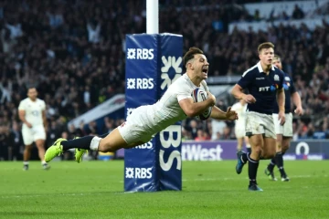 L'Anglais Danny Care marque le 7e essai du XV de la Rose face à l'Ecosse, le 11 mars 2017 à Twickenham
