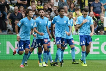 Marseille, vainqueur à Nantes grâce à un but de Lucas Ocampos (N.5), le 12 août 2017 à La Beaujoire