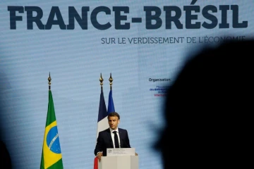 Emmanuel Macron lors du Forum économique France-Brésil à la Fédération des industries de l'État de Sao Paulo (FIESP) à Sao Paulo au Brésil, le 27 mars 2024