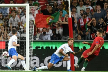 Le Portugais André Silva inscrit le seul but du match de Ligue des nations contre l'Italie, le 10 septembre 2018 à Lisbonne