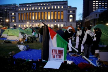 Le campus de l'université Columbia occupé par des manifestants pro-palestiniens, le 25 avril 2024 à New York