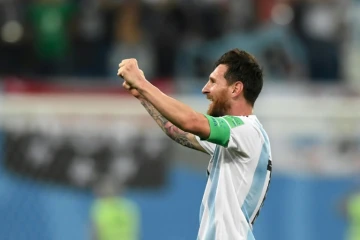 Lionel Messi fou de joie après la qualification de l'Argentine en 8e de finale du Mondial 2018 le 26 juin 2018 