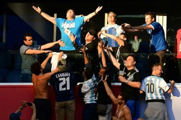 La légende du football Diego Maradona lors du match contre le Nigeria au Mondial, le 26 juin 2018 à Saint Pétersbourg 