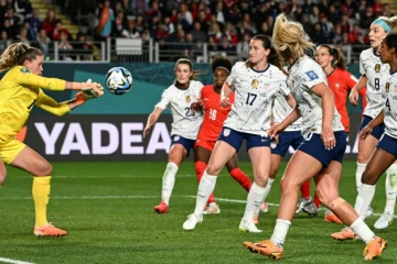 La gardienne américaine Alyssa Naeher pendant le match du Groupe E du Mondial féminin entre le Portugal et les Etats-Unis à Auckland, le 1er août 2023.