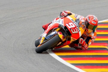 L'Espagnol Marc Marquez (Honda) lors de la séance d'entraînement en vue du GP d'Allemagne, le 1er juillet 2017 à Hohenstein-Ernstthal
