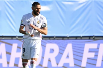 Karim Benzema lors d'un match du Real Madrid contre Valence près de Madrid le 14 février 2021