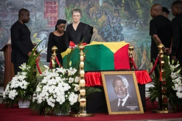 Nane Maria, la veuve de Kofi Annan, lors de la cérémonie de funérailles nationales de l'ancien secrétaire général des Nations unies, le 12 septembre 2018 à Accra, au Ghana.