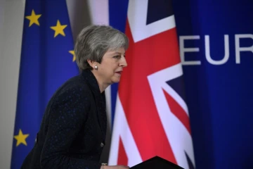La Première ministre britannique Theresa May, le 22 mars 2019 lors d'un sommet européen consacré au Brexit, à Bruxelles