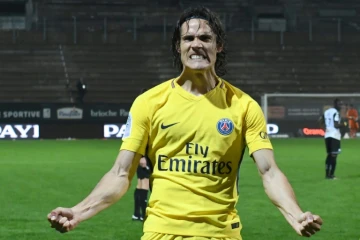 L'attaquant du PSG Edinson Cavani exulte après avoir inscrit un doublé face à Angers au stade Raymond-Kopa, le 4 novembre 2017