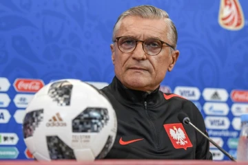 Le sélectionneur de l'équipe de Pologne Adam Nawalka en conférence de presse, le 27 juin 2018 à Volgograd