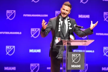 La superstar David Beckham s'exprime devant les reporters au sujet du prochain lancement de sa franchise MLS à Miami, le 29 janvier 2018 