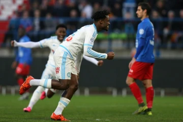 L'attaquant de Marseille Michy Batshuayi après un but contre Caen, le 17 janvier 2016 au stade Michel d'Ornano