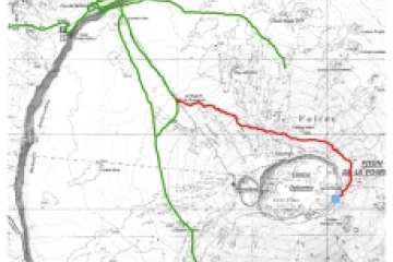 Tracé du nouveau sentier qui ouvert au public mène au cratère Dolomieu