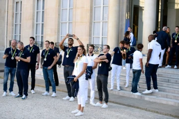 Les médaillés français des JO de Rio, reçus à l'Elysée, le 23 août 2016