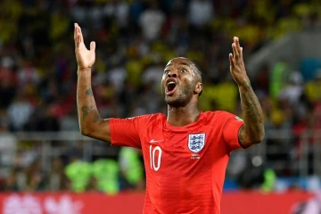 L'attaquant anglais Raheem Sterling  face aux Colombiens en 8e de finale du Mondial, le 3 juillet 2018 à Moscou