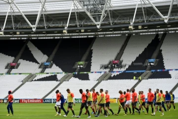 Les joueurs français à l'entraînement, le 22 septembre 2015 au Stade Olympique de Londres