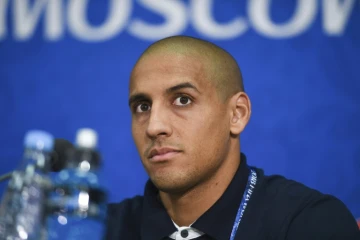 L'attaquant de la Tunisie, Wahbi Khazri, pendant une conférence de presse à Moscou, le 22 juin 2018 avant la rencontre avec la Belgique lors du Mondial en Russie