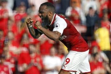 L'attaquant français d'Arsenal Alexandre Lacazette vient de marquer contre Burnley en Premier League, le 6 mai 2018 à Londres