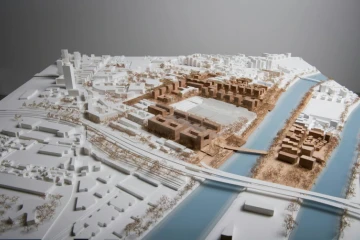Maquette d'une vue générale du village olympique aux JO de Paris-2024, le 4 mars 2019 à Paris 