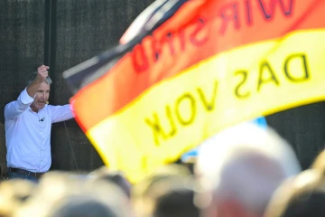 Le leader du parti d'extrême droite AfD en Thuringe Björn Höcke, le 31 août 2024 à Erfurt, dans l'est de l'Allemagne