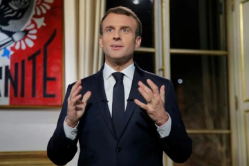 Le président français Emmanuel Macron lors de ses voeux pour 2019 à l'Elysée à Paris