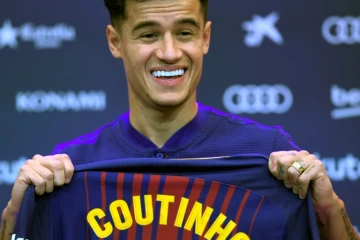 Le milieu de terrain offensif brésilien Phillippe Coutinho lors de sa présentation par le FC Barcelone, le 8 janvier 2018 à Barcelone