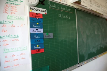 Un tableau noir dans une école parisienne, le 4 juin 2015