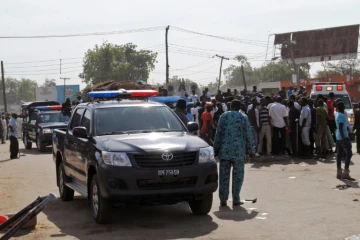 Des services de police et d'urgences à Maiduguri lors d'un attentat, le 11 décembre 2016 