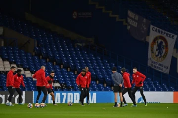 Les joueurs de Lille à l'entraînement à Stamford Bridge, le stade de Chelsea à Londres, le 21 février 2022