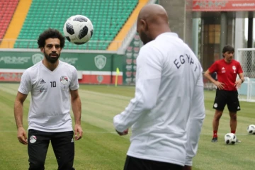 L'attaquant vedette Mohamed Salah à l'entraînement au camp de base de Grozny, le 16 juin 2018 au lendemain du premier match de l'Egypte en Coupe du monde