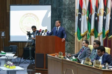 Le Premier ministre libyen Abdelhamid Dbeibah, à Syrte le 9 mars 2021