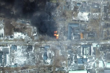 Image satellite Maxar d'un quartier de la ville ukrainienne de Marioupol après une attaque russe, le 12 mars 2022