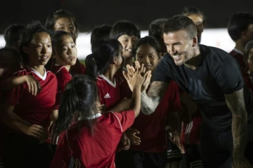 L'ancienne star anglaise du footbal David Beckham lors d'un événement promotionnel à Pékin au profit de la plus grande ligue universitaire chinoise, le 20 juin 2018 