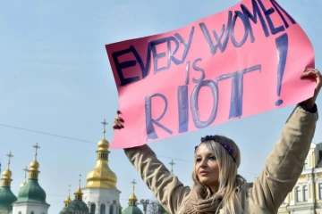 Une manifestante lors de la journée internationale de lutte pour les droits des femmes, à Kiev, le 8 mars 2017