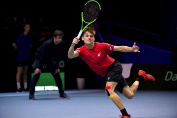 Le Belge David Goffin, vainqueur du Français Lucas Pouille, le 24 novembre 2017 en finale de Coupe Davis