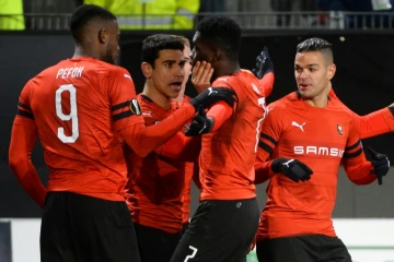 Ismaila Sarr (N.7) qualifie le Stade rennais, grâce à son doublé contre le FC Astana en Ligue Europa, le 13 décembre 2018 au Roazhon Park