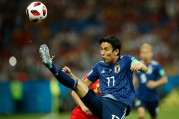 Le milieu défensif japonais Makoto Hasebe lors du 8e de finale du Mondial face à la Belgique, à Rostov-On-Don, le 2 juillet 2018