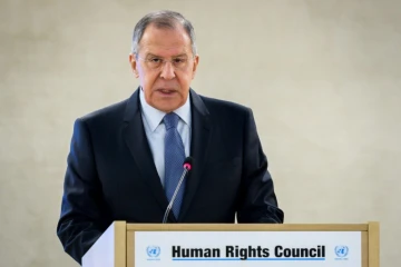 Le ministre russe des Affaires étrangères Sergueï Lavrov devant le Conseil des droits de l'homme de l'ONU, le 28 février 2018 à Genève